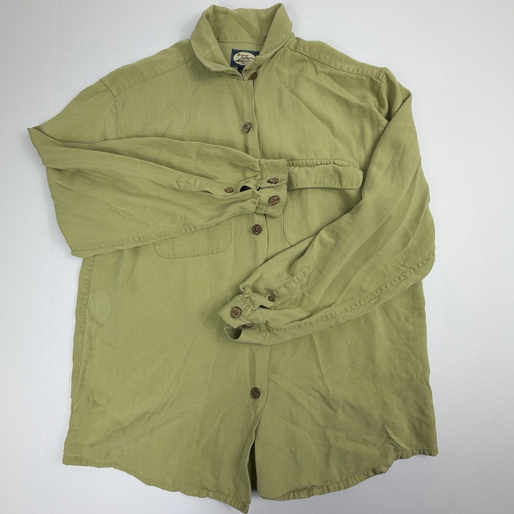 Tommy Bahama Women Silk Herringbone Button Down Shirt Sage Green Long Sleeve S - Picture 5 of 12